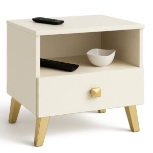 MOBI K01 fiókos szekrény nyitott polccal, PAL laminált 16 mm, 40x37x43 cm, kasmír arany részletekkel