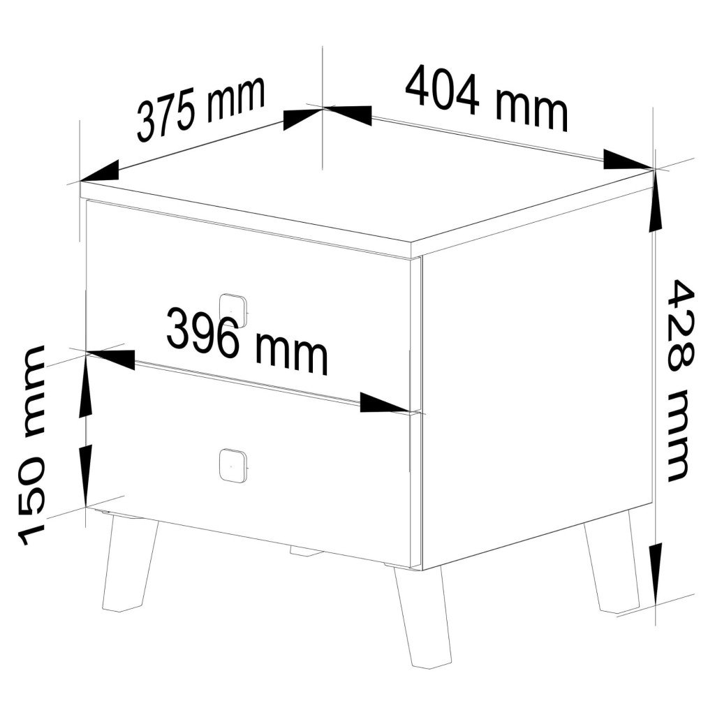 MOBI K-02 fiókos komód 2 fiókkal, PAL laminált 16 mm, 40x37x43 cm, kasmír arany részletekkel - Image 3