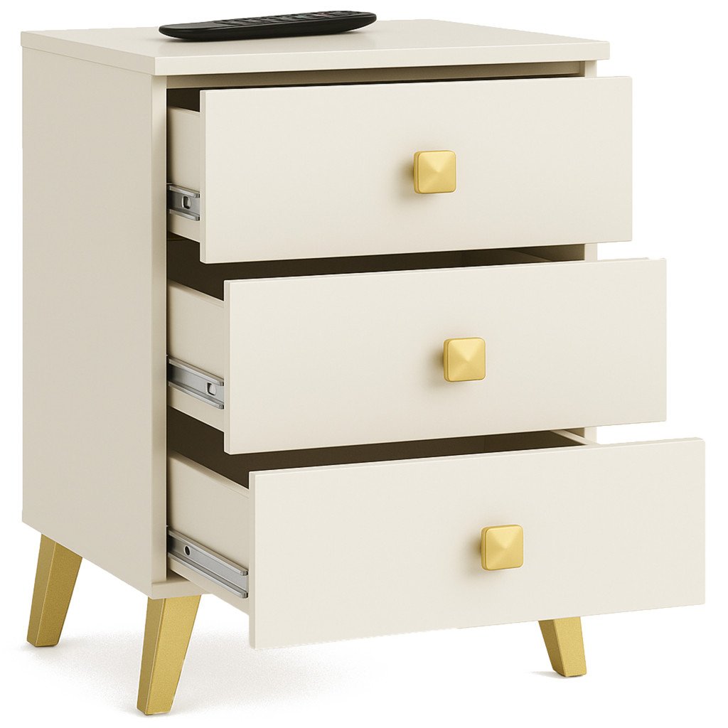 MOBI K-03 fiókos komód 3 fiókkal, PAL laminált 16 mm, 40x37x58 cm, kasmír arany részletekkel - Image 2