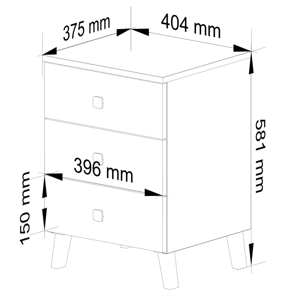 MOBI K-03 fiókos komód 3 fiókkal, PAL laminált 16 mm, 40x37x58 cm, kasmír arany részletekkel - Image 3