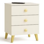 MOBI K-03 fiókos komód 3 fiókkal, PAL laminált 16 mm, 40x37x58 cm, kasmír arany részletekkel