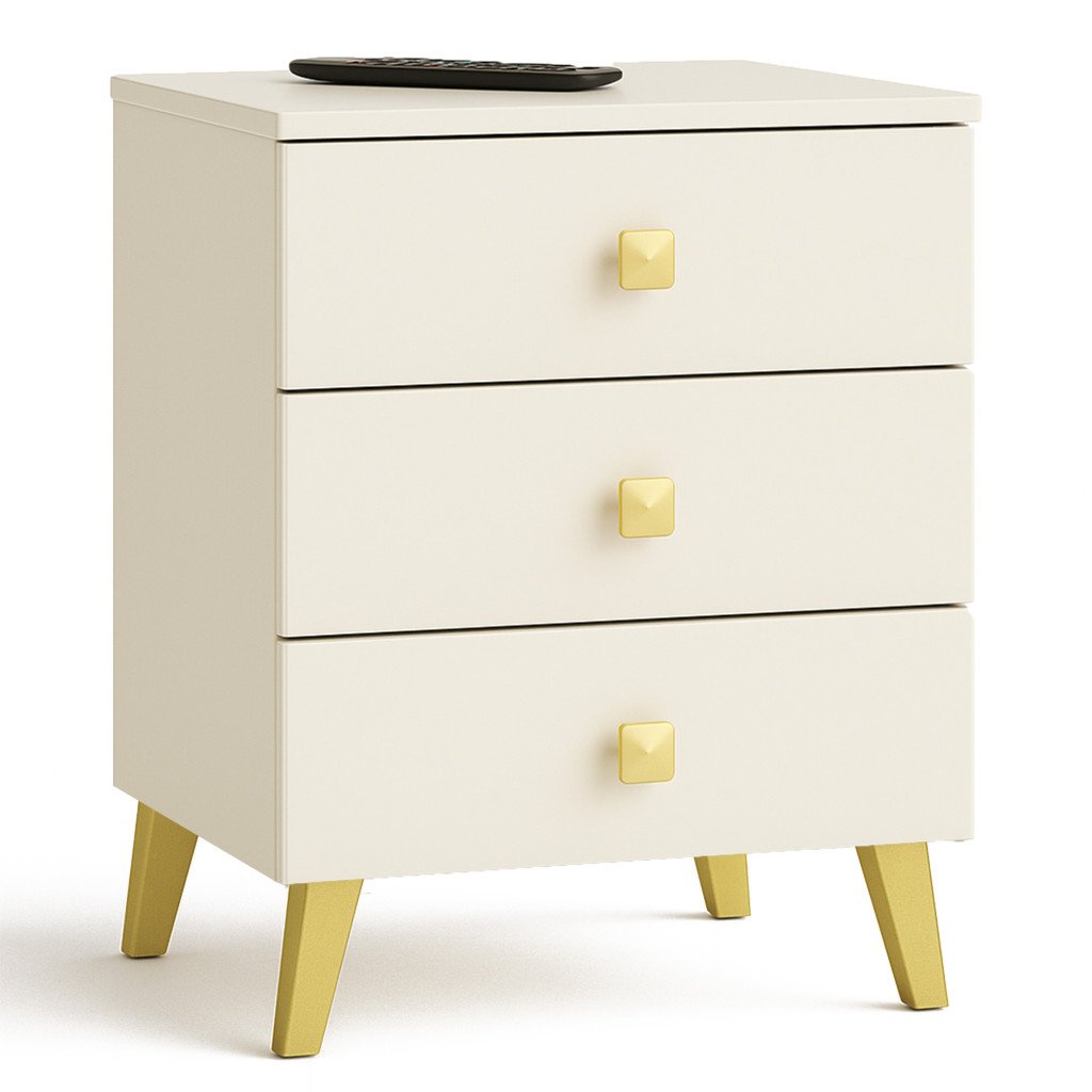 MOBI K-03 fiókos komód 3 fiókkal, PAL laminált 16 mm, 40x37x58 cm, kasmír arany részletekkel