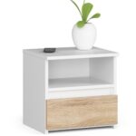 1 fiókos éjjeliszekrény, 16 mm-es laminált forgácslap, 40x35x40 cm, fehér és sonoma tölgy