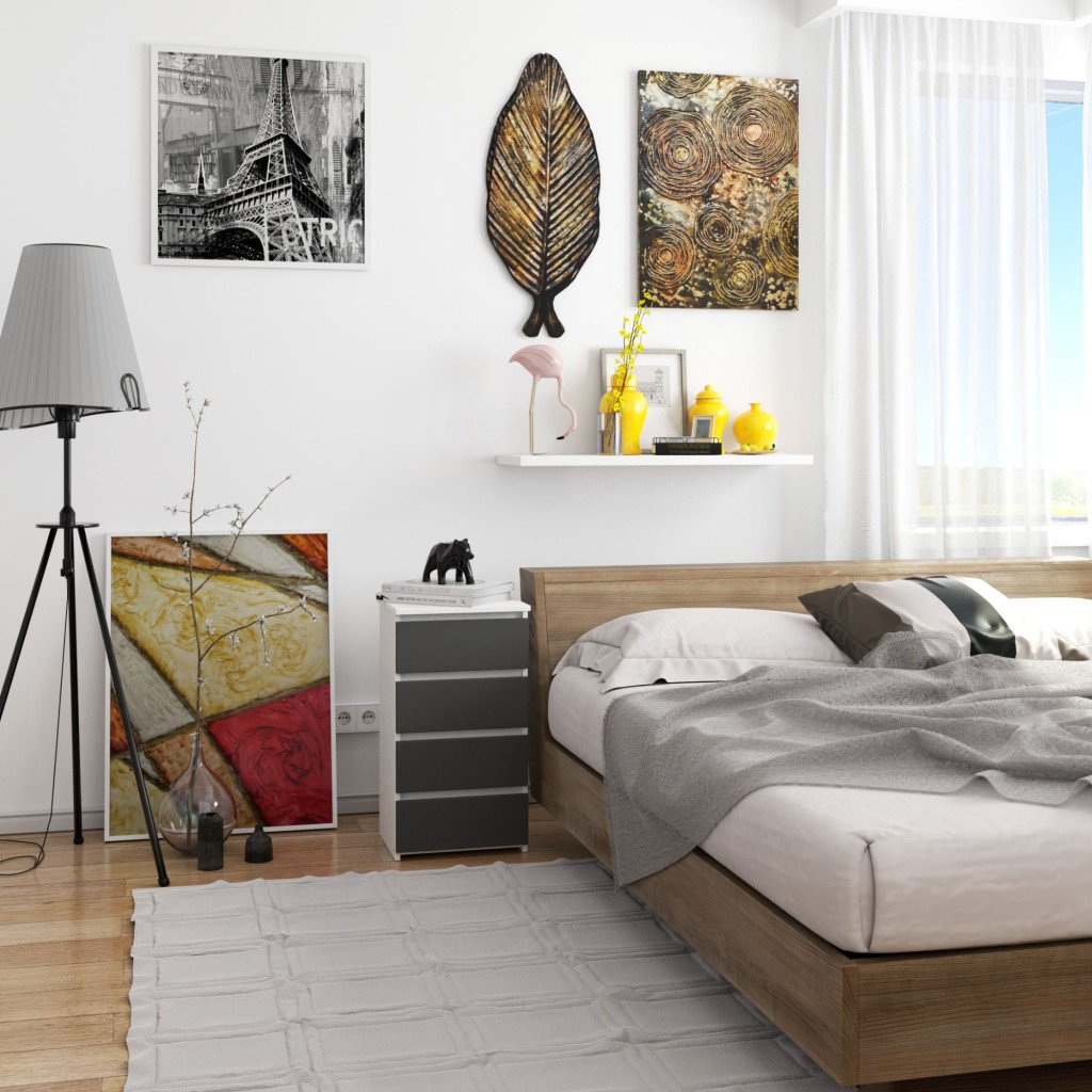 4 fiókos komód, 16 mm laminált forgácslap, 40x35x74 cm, fehér és szürke - Image 5