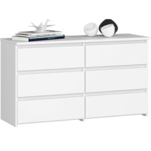 Komód 6 fiókkal, laminált forgácslap, 100x35x57 cm, matt fehér