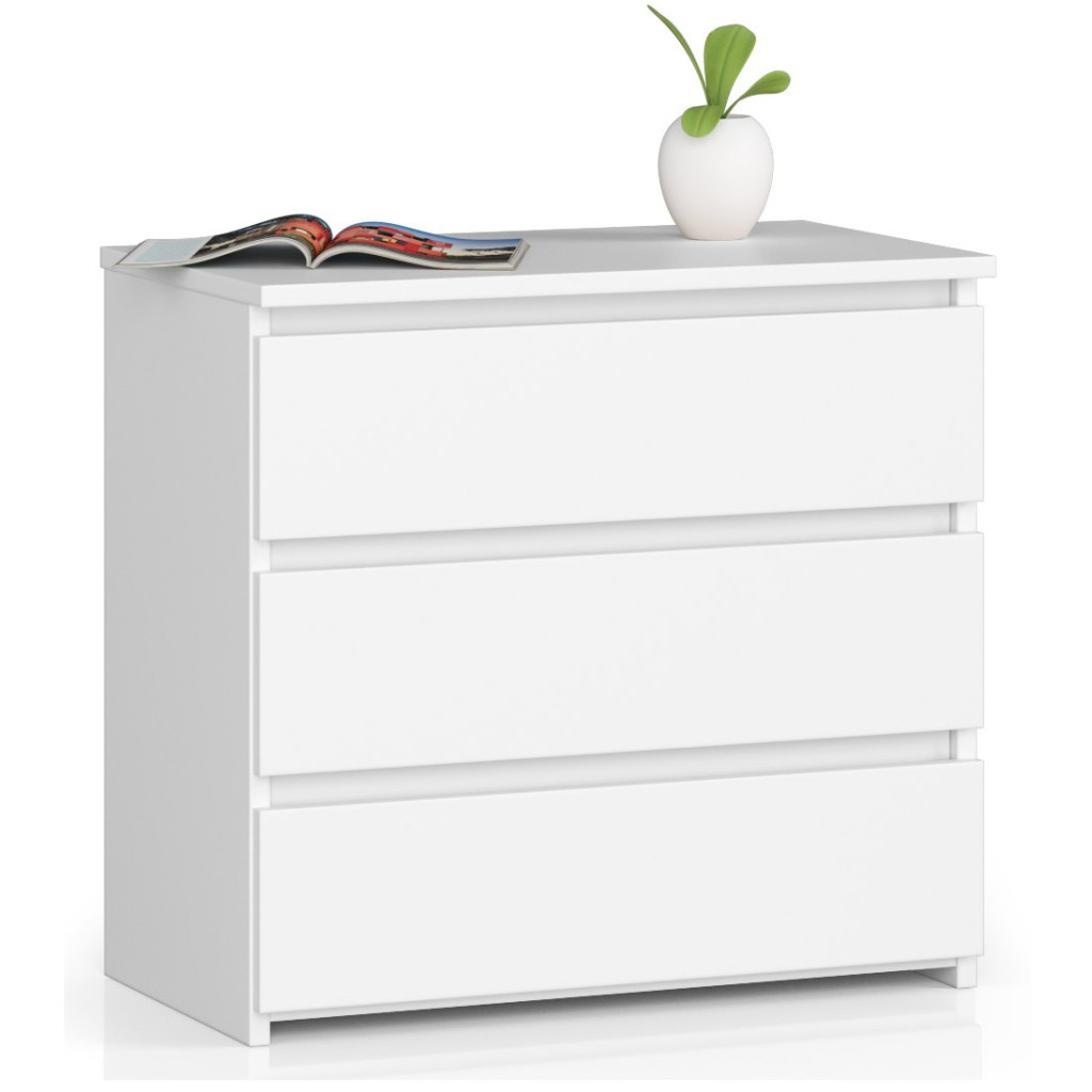 Éjjeliszekrény 3 fiókkal, 16 mm laminált forgácslap, 60x35x57 cm, fehér