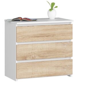Éjjeliszekrény 3 zárral, PAL laminált 16 mm, 60x35x57 cm, fehér és tölgy sonoma