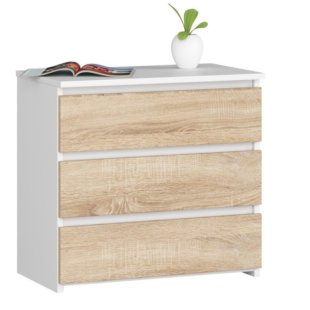 Éjjeliszekrény 3 zárral, PAL laminált 16 mm, 60x35x57 cm, fehér és tölgy sonoma