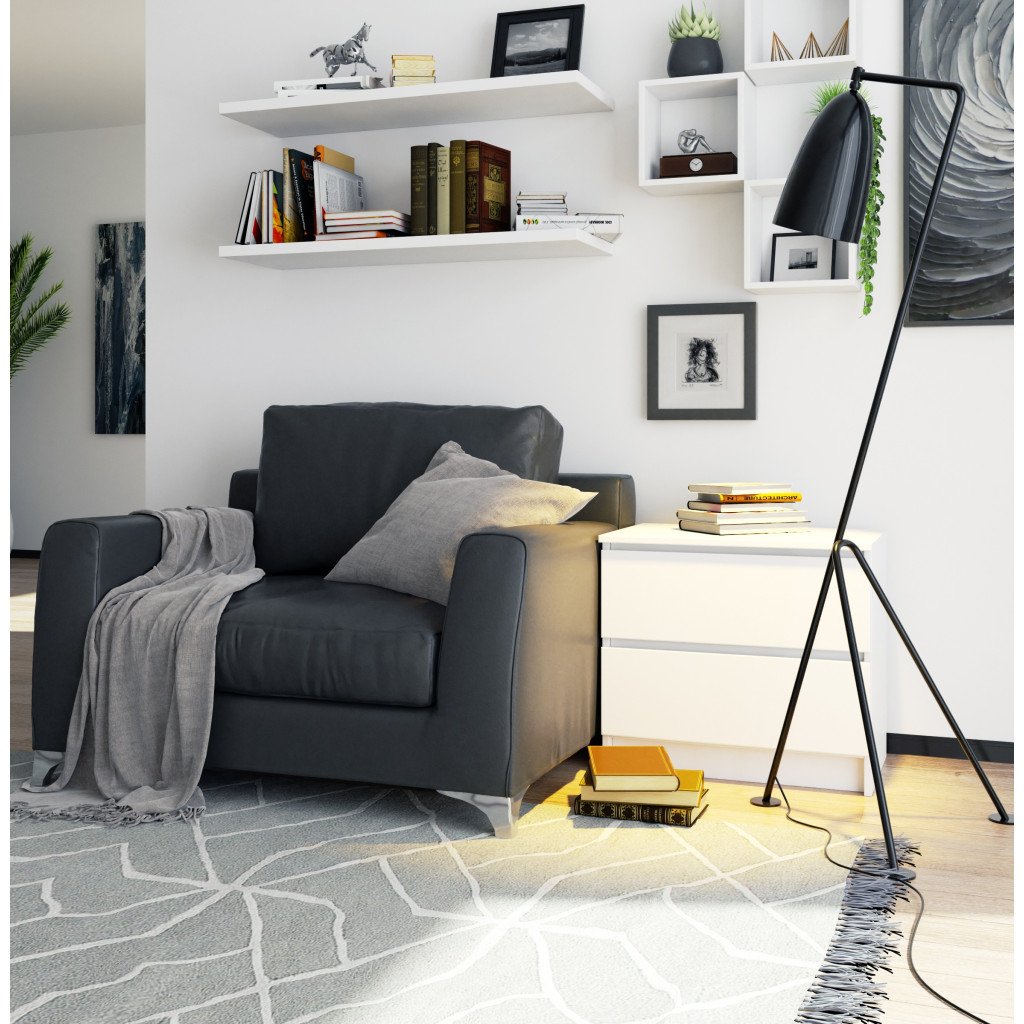 Éjjeliszekrény 2 fiókkal, 16 mm-es laminált forgácslapból, 60 × 40 × 55 cm, fehér - Image 5