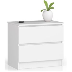 Éjjeliszekrény 2 fiókkal, 16 mm-es laminált forgácslapból, 60 × 40 × 55 cm, fehér