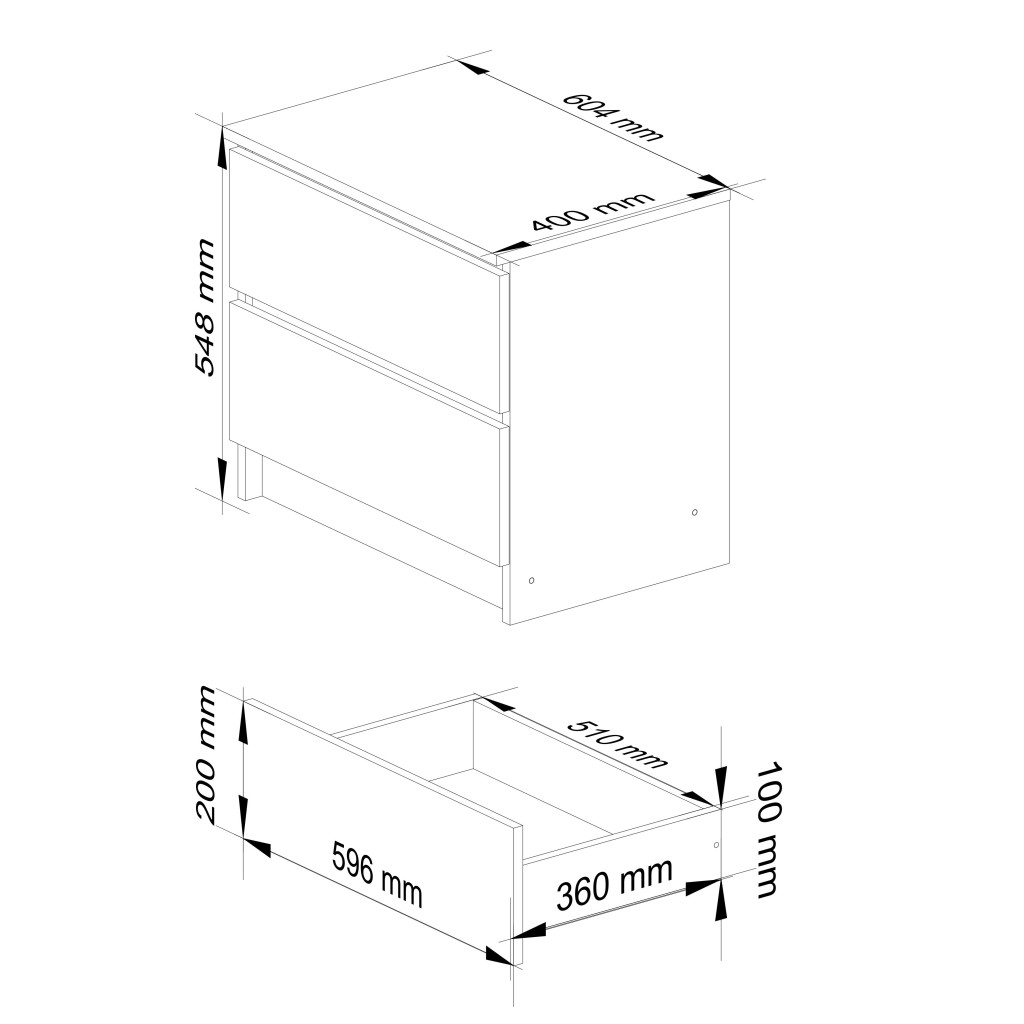 Éjjeliszekrény 2 zárral, 16 mm-es PAL laminált lapból, 60x40x55 cm, fehér és sonoma tölgyfa - Image 2