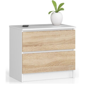 Éjjeliszekrény 2 zárral, 16 mm-es PAL laminált lapból, 60x40x55 cm, fehér és sonoma tölgyfa