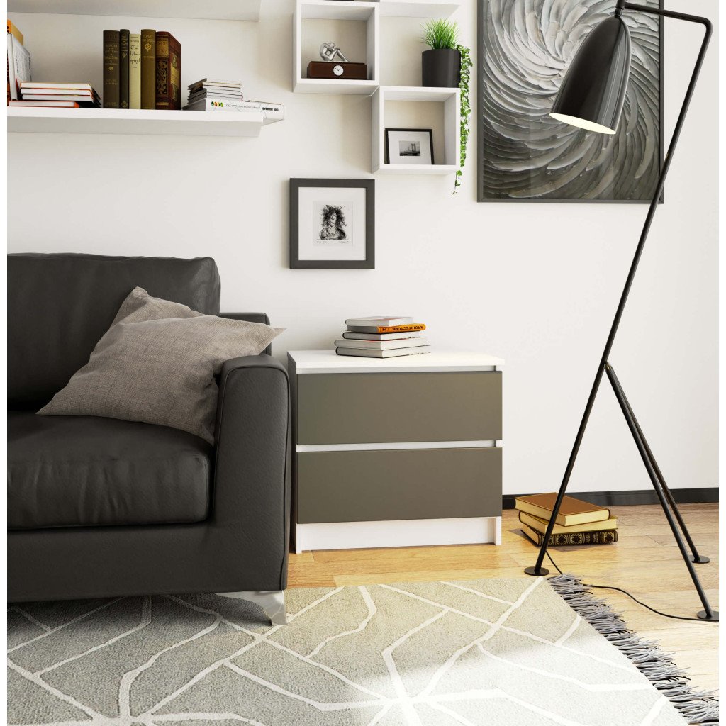 Éjjeliszekrény 2 db PAL laminált, 16 mm-es, 60x40x55 cm-es, fehér és szürke színű zárral - Image 5