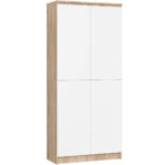 Szekrény 8 polccal, 16 mm laminált forgácslap, 80x35x180 cm, sonoma tölgy és fehér