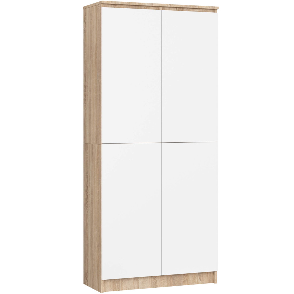 Szekrény 8 polccal, 16 mm laminált forgácslap, 80x35x180 cm, sonoma tölgy és fehér