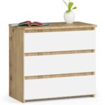 Éjjeliszekrény 3 fiókkal, 16 mm-es laminált forgácslapból, 60 × 35 × 57 cm, artisan tölgy/fehér