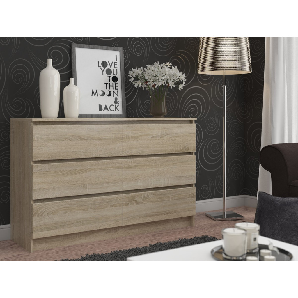 Komód 6 fiókkal, laminált forgácslap, 120x40x77 cm, sonoma tölgy - Image 4