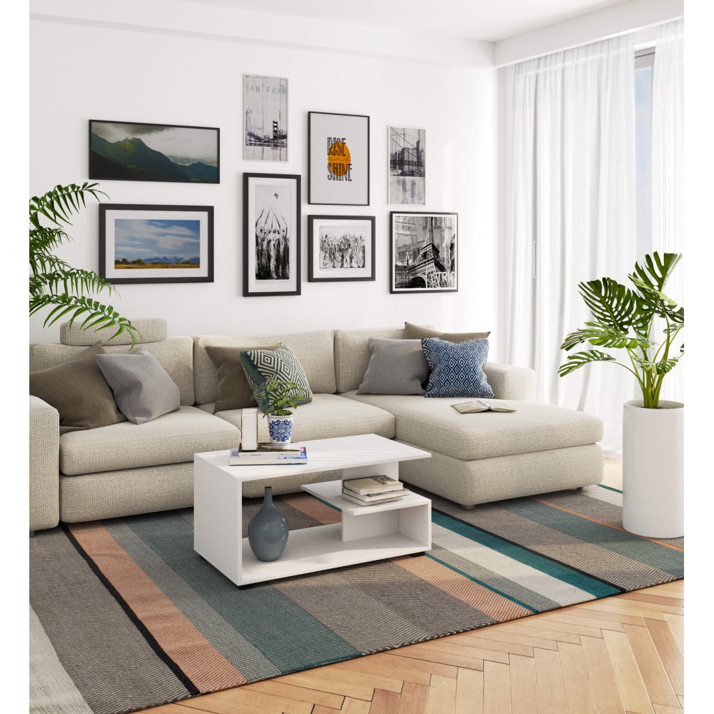 Dohányzóasztal, laminált forgácslap, 90x51x45 cm, fehér - Image 3