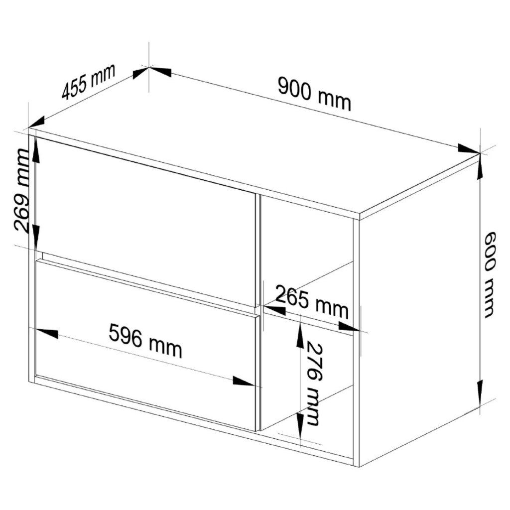 Függesztett fürdőszoba-polc, 2 fiókkal, 16 mm-es forgácslap, 90x46x60 cm, szürke és kézműves tölgy - Image 3