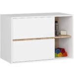 Függesztett fürdőszoba-polc, 2 fiókkal, 16 mm-es forgácslap, 90x46x60 cm, fehér és sonoma tölgy