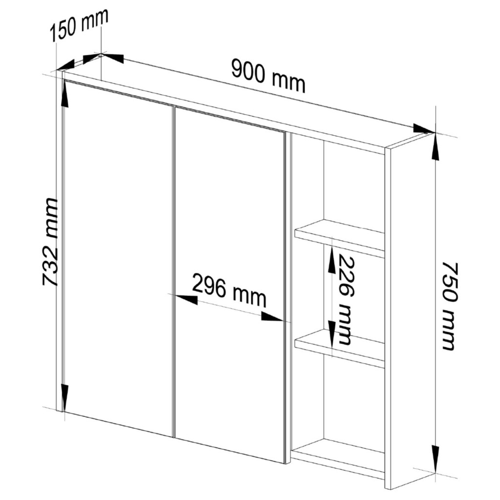 Függesztett fürdőszoba szekrény tükörrel, 2 ajtóval és 3 belső polccal, 16 mm-es forgácslap, 90x15x75 cm, fehér és sonoma tölgy - Image 3