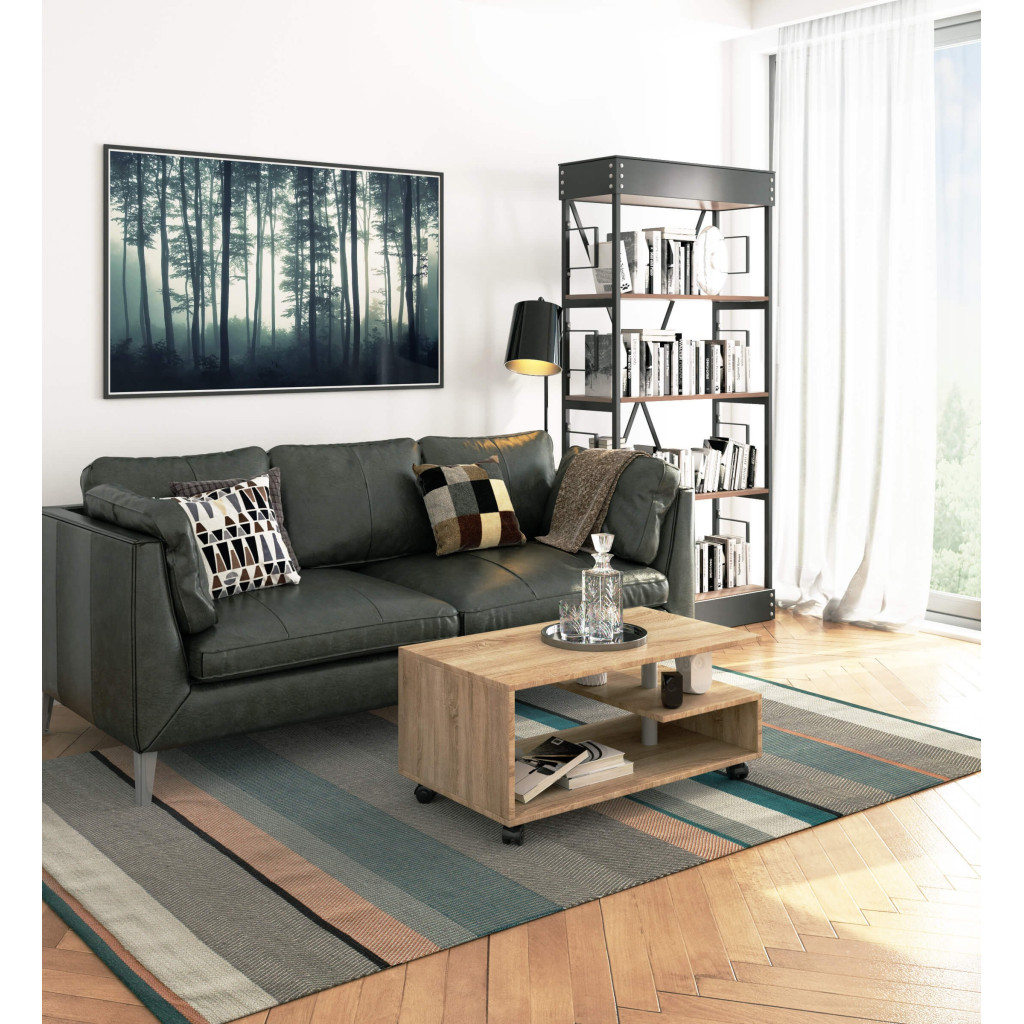 Vini kerekes dohányzóasztal, alsó polccal és laminált forgácslap asztallappal, 90x51x40 cm, sonoma tölgy - Image 4