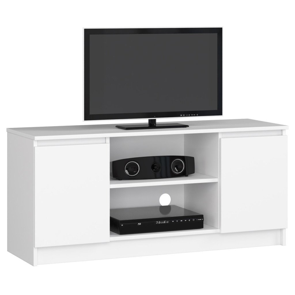 TV-szekrény 2 ajtóval és egy polccal, PAL laminált 16 mm, 120x40x55 cm, fehér
