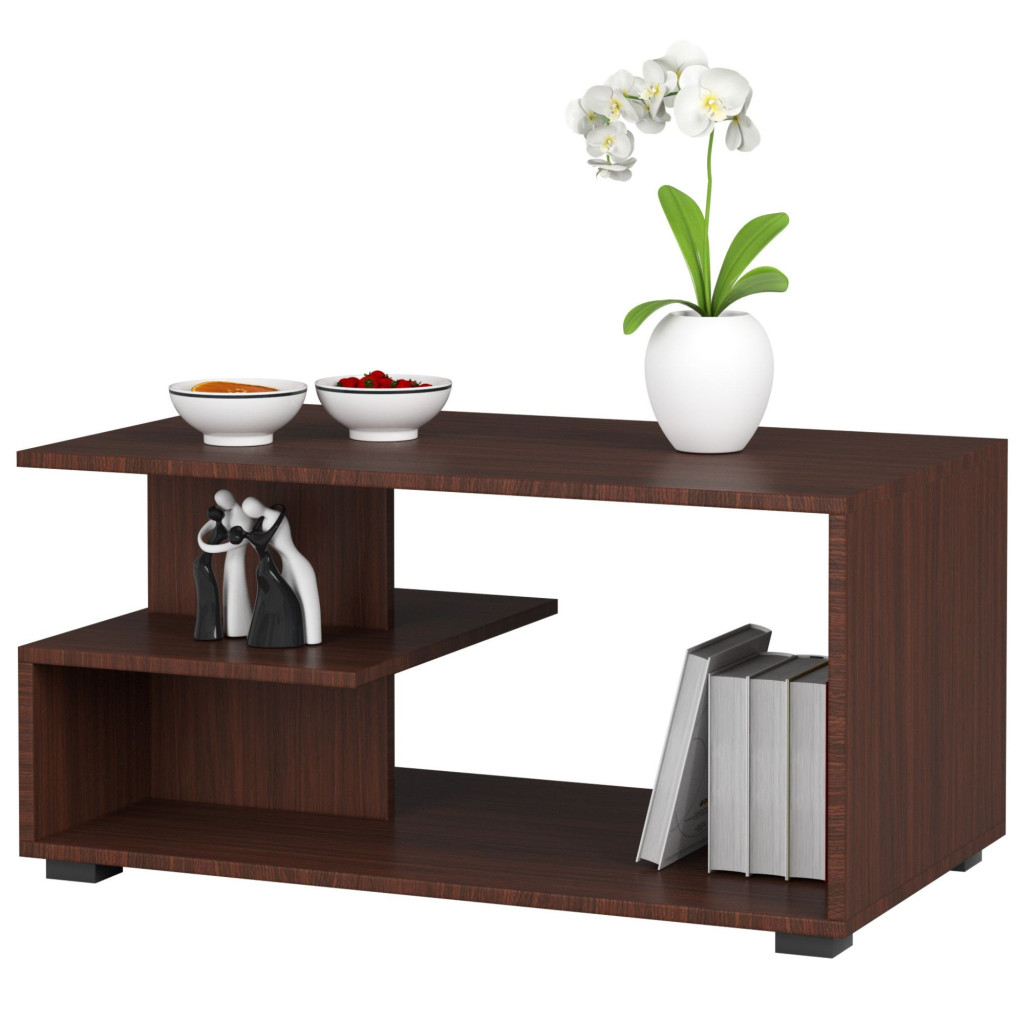 Masuta de cafea Vini pe roti, cu raft inferior si blat din PAL laminat, 90x51x40 cm, maro wenge - Image 2
