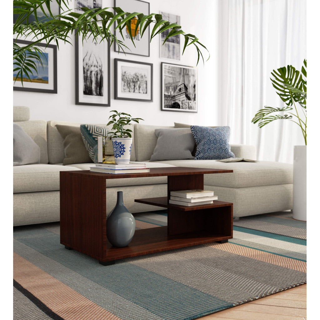 Masuta de cafea Vini pe roti, cu raft inferior si blat din PAL laminat, 90x51x40 cm, maro wenge - Image 4