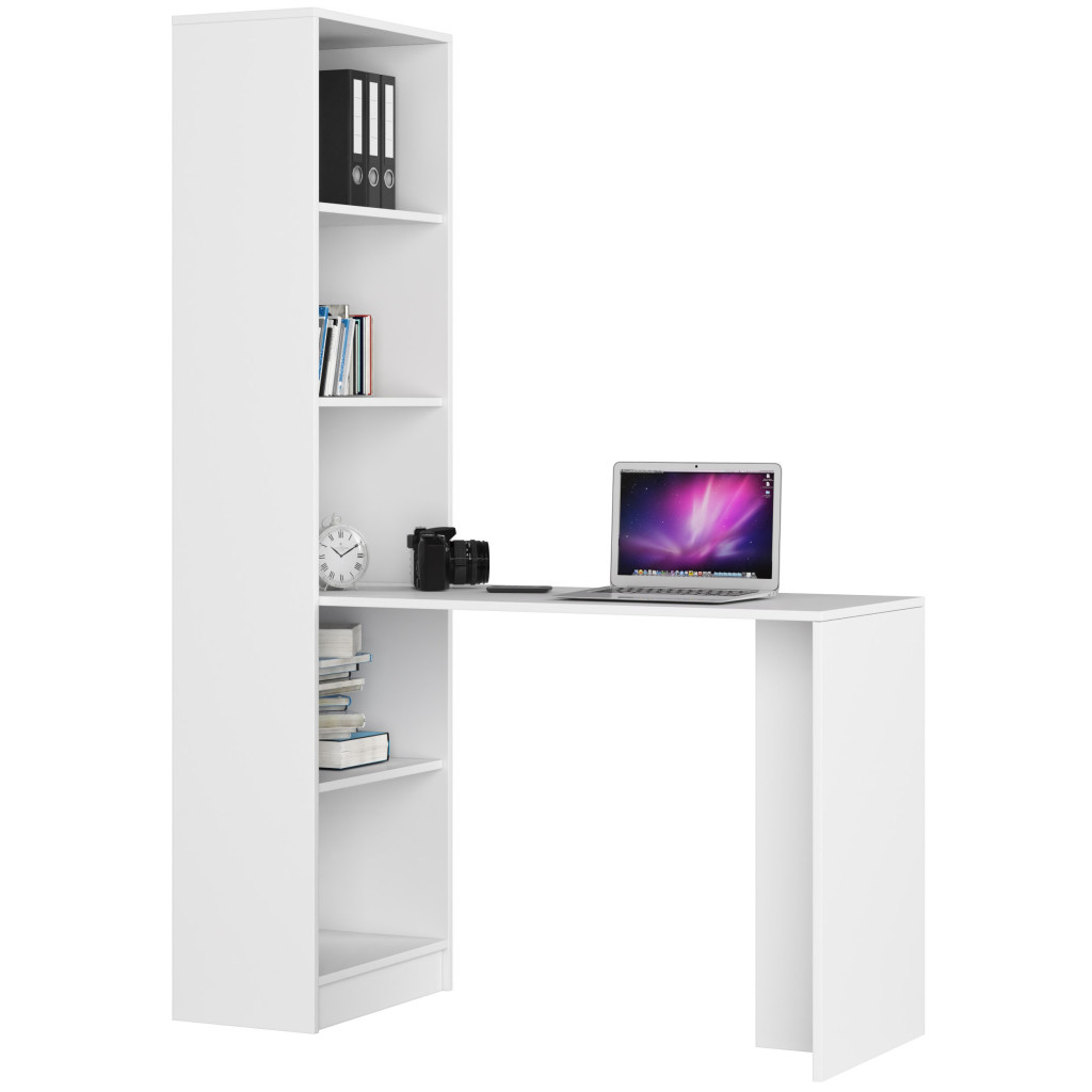 SMART íróasztal polcokkal, laminált forgácslap, 125x50x180 cm, fehér