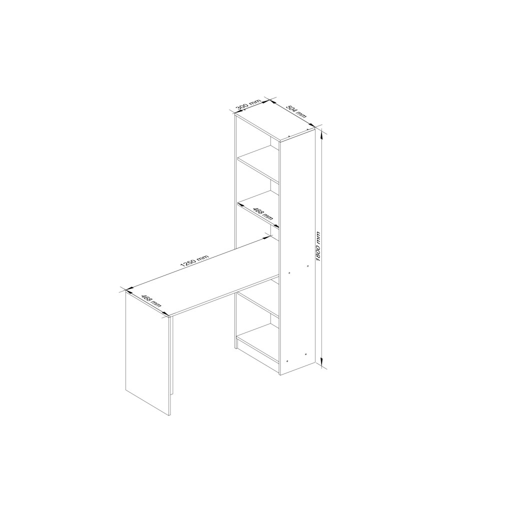 SMART íróasztal polcokkal, laminált forgácslap, 125x50x180 cm, fehér - Image 2