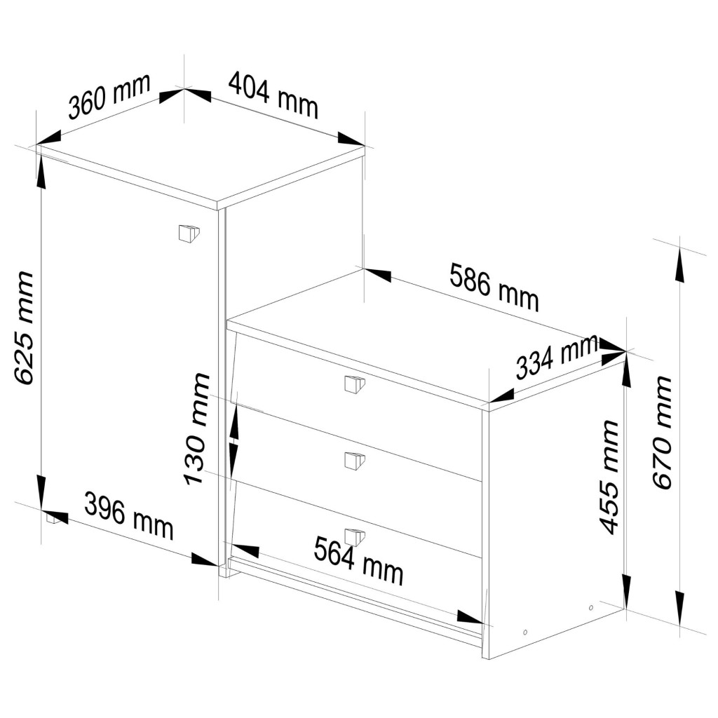Cipőszekrény S16 fiókos komóddal, 3 összecsukható szint, PAL laminált 16 mm, 98x33x67 cm, fehér - Image 3