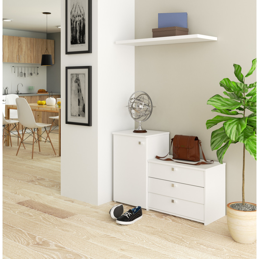 Cipőszekrény S16 fiókos komóddal, 3 összecsukható szint, PAL laminált 16 mm, 98x33x67 cm, fehér - Image 4