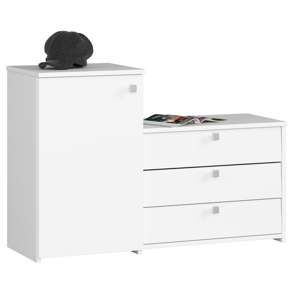 Cipőszekrény S16 fiókos komóddal, 3 összecsukható szint, PAL laminált 16 mm, 98x33x67 cm, fehér