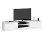 TV állvány 2 ajtóval és középső polcokkal, laminált forgácslap, 160x40x33 cm, matt fehér
