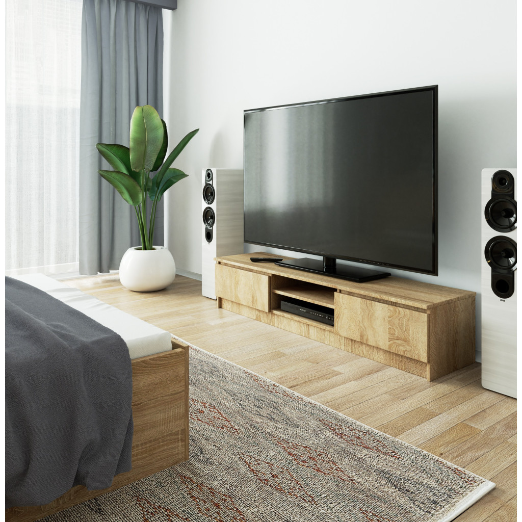 TV-szekrény 2 ajtóval és középső polcokkal, PAL laminált, 160x40x33 cm, sonoma tölgyfa - Image 5