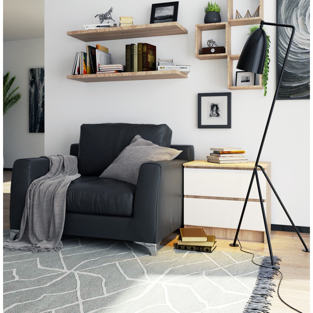 Éjjeliszekrény 2 zárral, 16 mm-es PAL laminált lapból, 60x40x55 cm, sonoma tölgy és fehér színben - Image 5