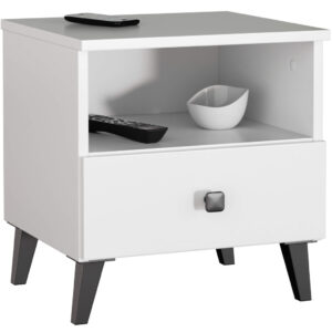 MOBI K01 fiókos és nyitott polcos komód, laminált PAL 16 mm, 40x37x43 cm, fekete és fehér