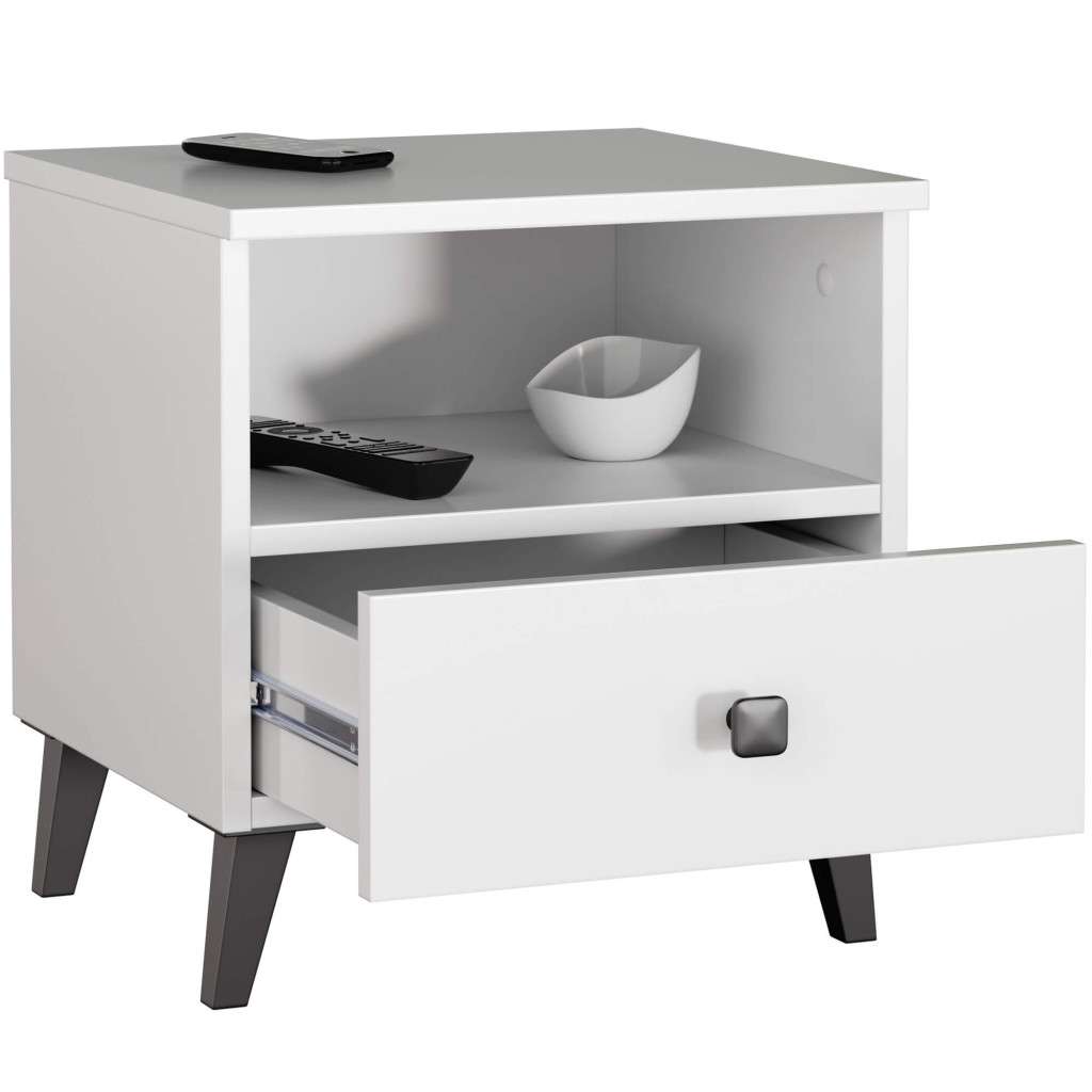 MOBI K01 fiókos és nyitott polcos komód, laminált PAL 16 mm, 40x37x43 cm, fekete és fehér - Image 2