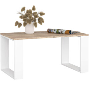 NOX dohányzóasztal alsó polccal, laminált forgácslap, 92x53x45 cm, sonoma tölgy és fehér
