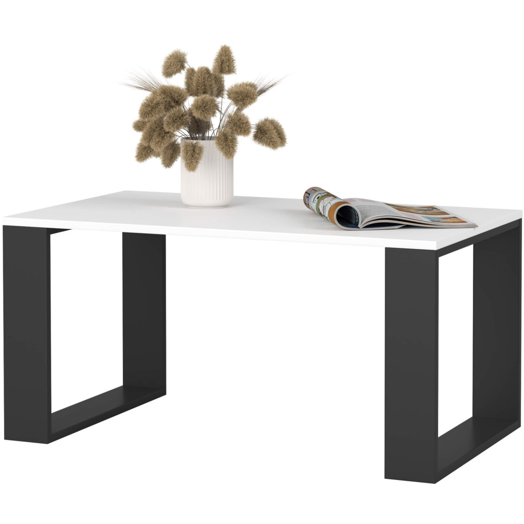 Dohányzóasztal NOX alsó polccal, laminált forgácslap, 92x53x45 cm, fehér és fekete - Image 2