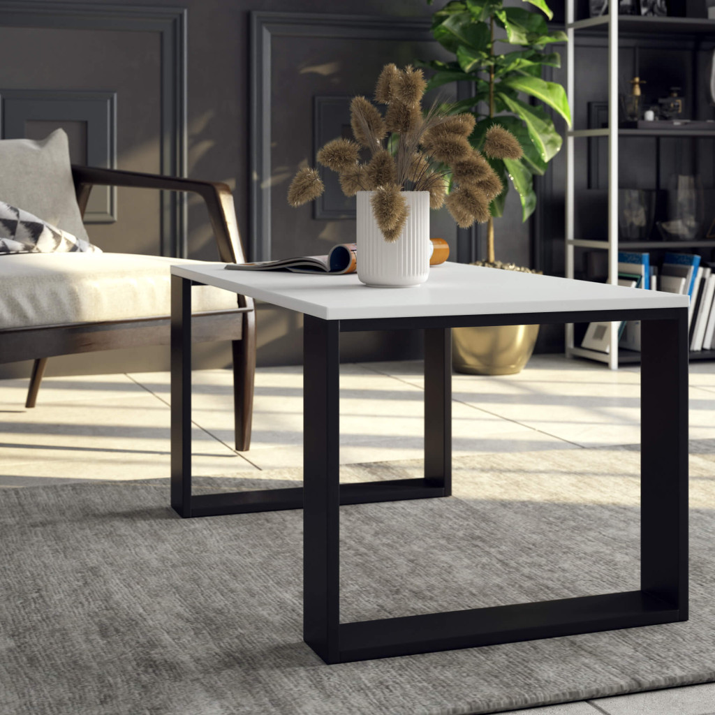 Dohányzóasztal NOX alsó polccal, laminált forgácslap, 92x53x45 cm, fehér és fekete - Image 5