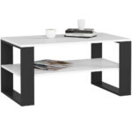 ALEX dohányzóasztal alsó polccal, laminált forgácslap, 92x53x45 cm, fehér és fekete