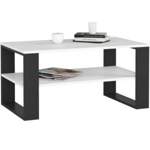ALEX dohányzóasztal alsó polccal, laminált forgácslap, 92x53x45 cm, fehér és fekete