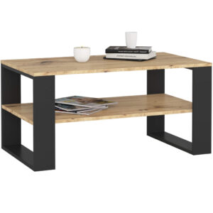 ALEX dohányzóasztal alsó polccal, laminált forgácslap, 92x53x45 cm, kézműves tölgy és fekete