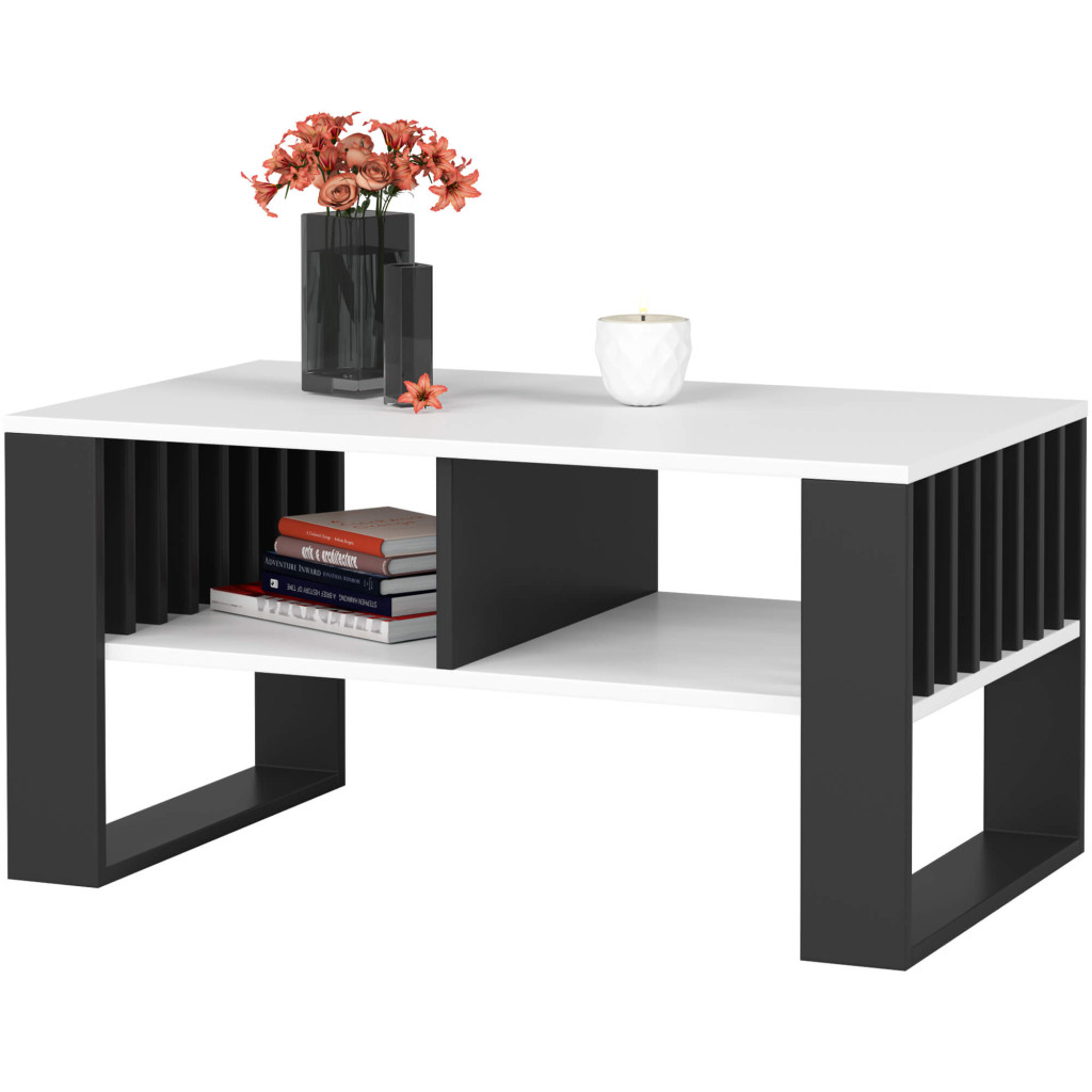 Masuta cafea ROCKFORD, cu blat din PAL, 92x53x45 cm, alb si negru - Image 2