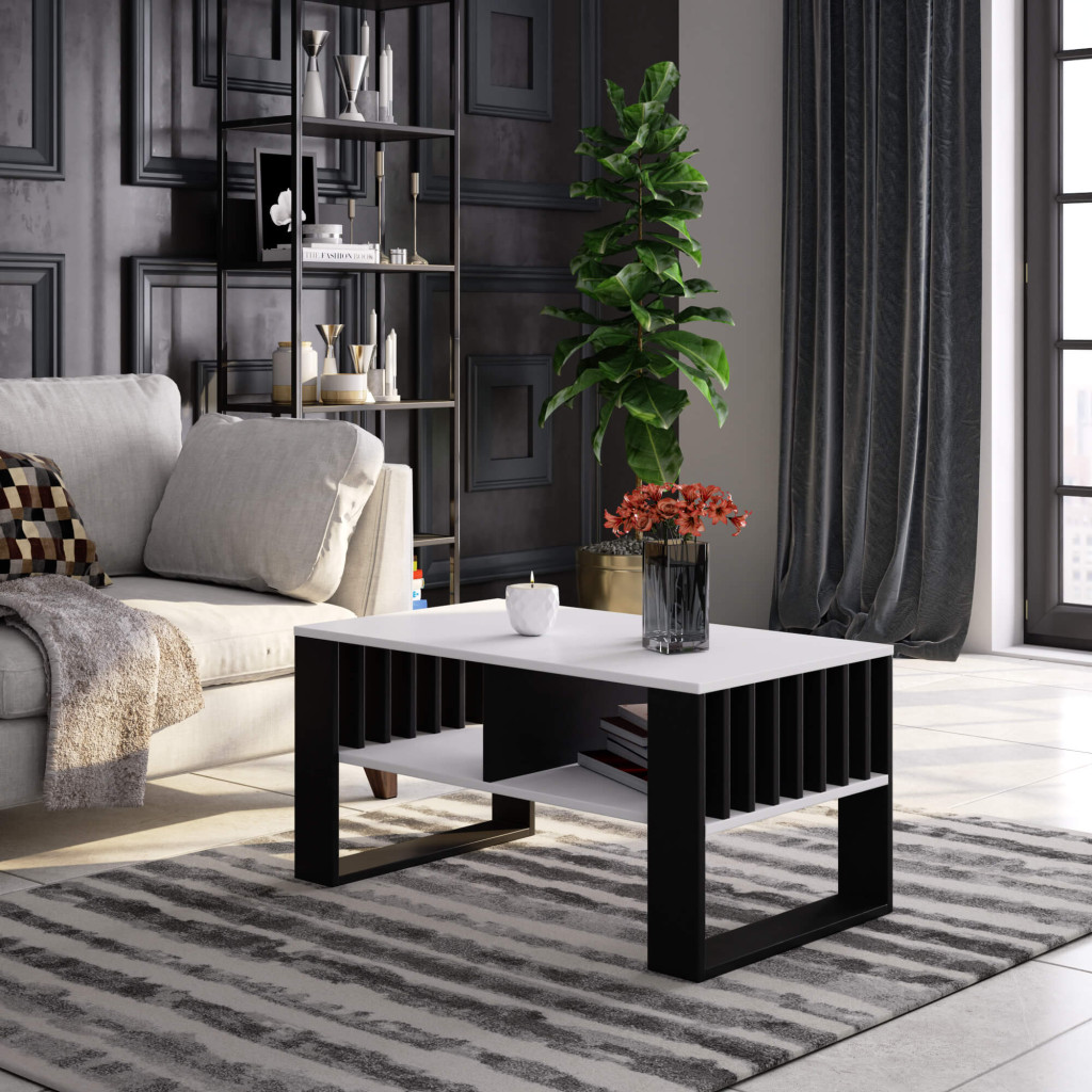 Masuta cafea ROCKFORD, cu blat din PAL, 92x53x45 cm, alb si negru - Image 4