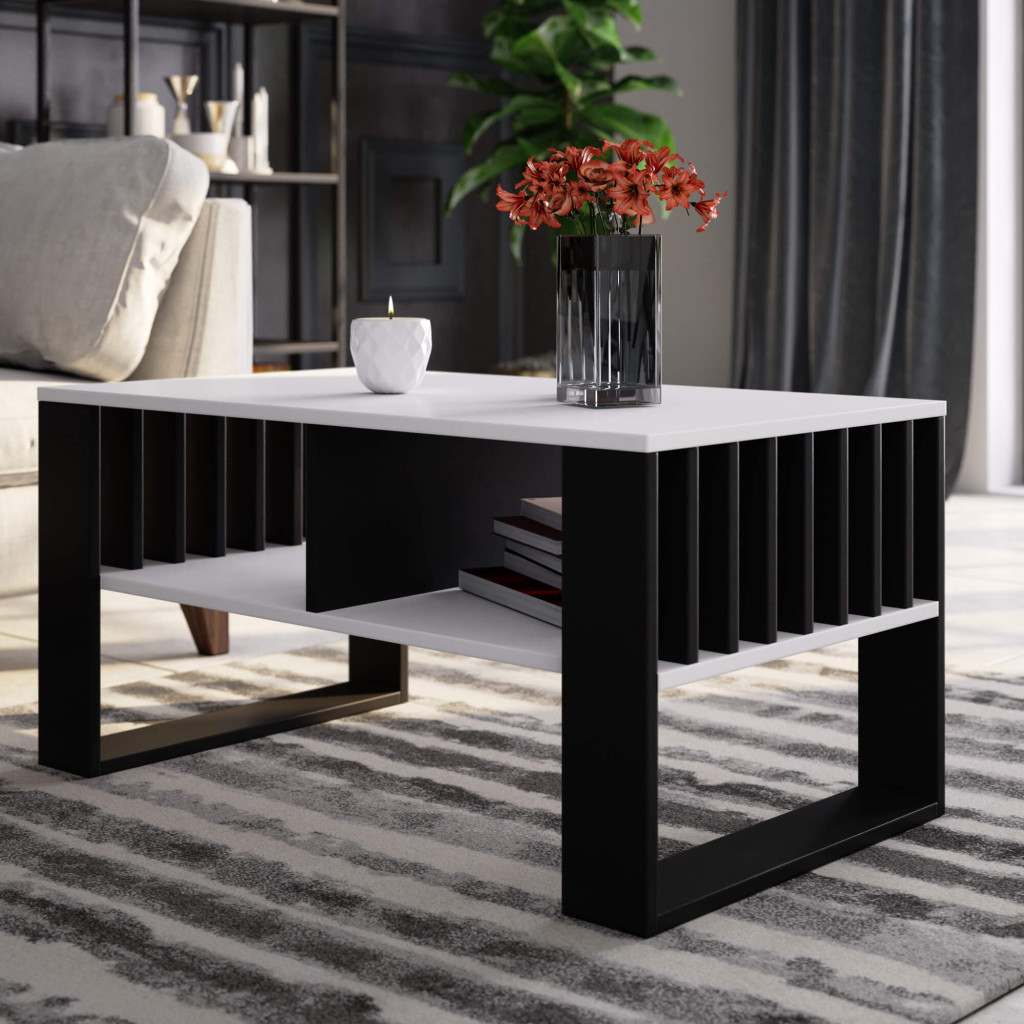 Masuta cafea ROCKFORD, cu blat din PAL, 92x53x45 cm, alb si negru - Image 5