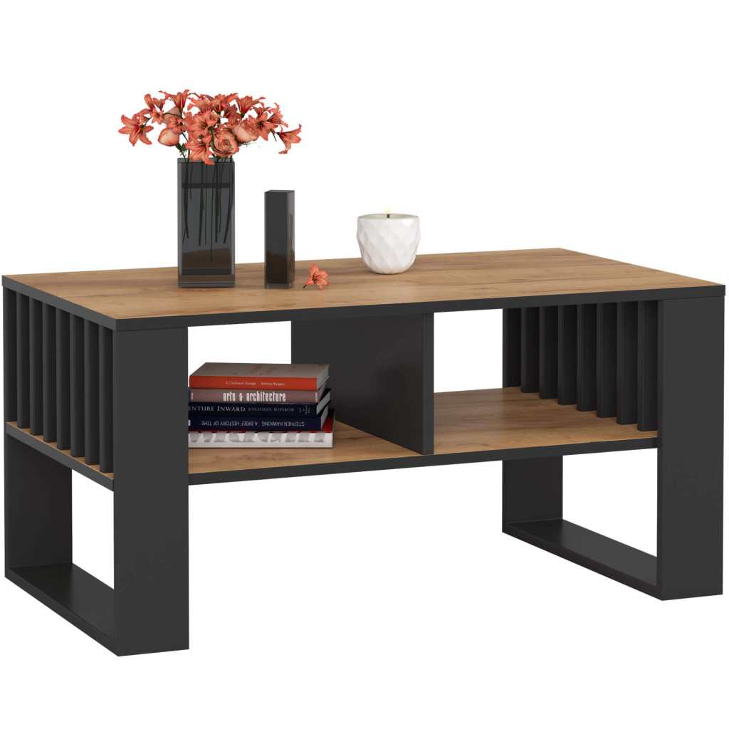 ROCKFORD dohányzóasztal laminált forgácslap asztallappal, 92x53x45 cm, craft tölgy és fekete