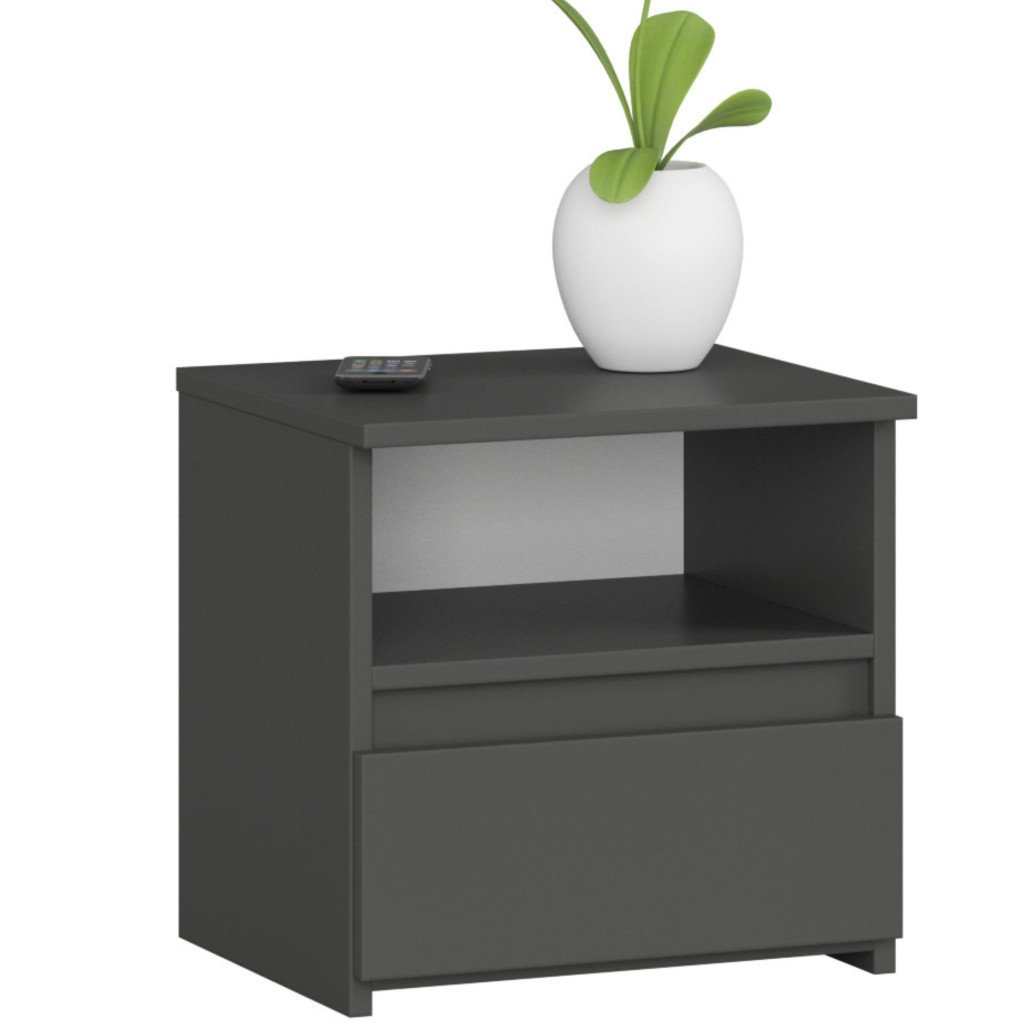 Éjjeliszekrény 1 fiókkal, 16 mm-es laminált forgácslap, 40x35x40 cm, szürke